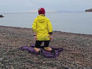 Beach Yoga With Watch Into Gaping Pussy # Hot Wife On Cold Beach