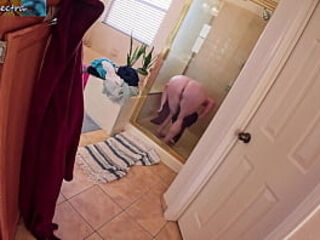 Watching stepmom in the shower stepson gets lucky